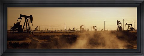 Framed Oil drills in a field, Maricopa, Kern County, California Print