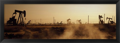 Framed Oil drills in a field, Maricopa, Kern County, California Print