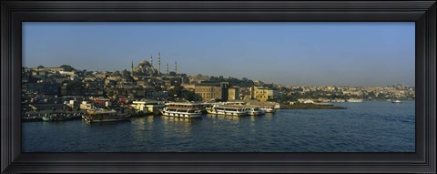 Framed Boats moored at a harbor, Istanbul, Turkey Print