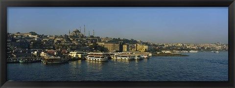 Framed Boats moored at a harbor, Istanbul, Turkey Print