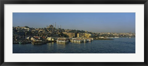 Framed Boats moored at a harbor, Istanbul, Turkey Print