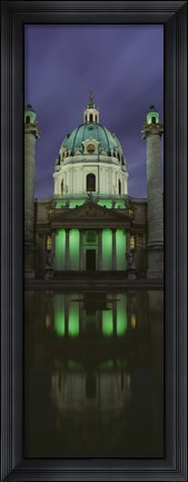 Framed Facade of St. Charles Church at Night, Vienna, Austria (vertical) Print