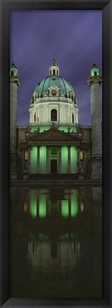 Framed Facade of St. Charles Church at Night, Vienna, Austria (vertical) Print