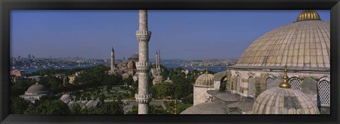 Framed View of a mosque, St. Sophia, Hagia Sophia, Mosque of Sultan Ahmet I, Blue Mosque, Sultanahmet District, Istanbul, Turkey Print