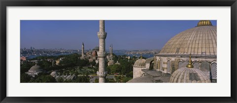 Framed View of a mosque, St. Sophia, Hagia Sophia, Mosque of Sultan Ahmet I, Blue Mosque, Sultanahmet District, Istanbul, Turkey Print