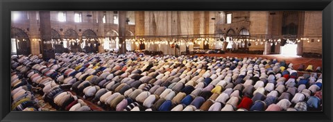 Framed Crowd praying in a mosque, Suleymanie Mosque, Istanbul, Turkey Print