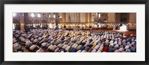 Framed Crowd praying in a mosque, Suleymanie Mosque, Istanbul, Turkey Print