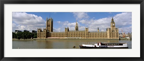 Framed Houses Of Parliament, Water And Boat, London, England, United Kingdom Print