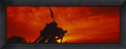 Framed Silhouette of statues at a war memorial, Iwo Jima Memorial, Arlington National Cemetery, Virginia, USA Print