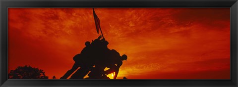 Framed Silhouette of statues at a war memorial, Iwo Jima Memorial, Arlington National Cemetery, Virginia, USA Print