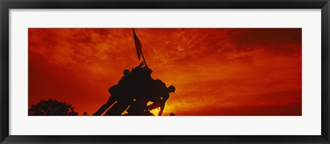 Framed Silhouette of statues at a war memorial, Iwo Jima Memorial, Arlington National Cemetery, Virginia, USA Print