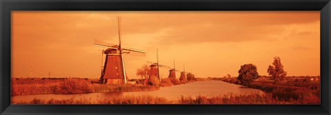 Framed Windmills in Holland (Sepia) Print