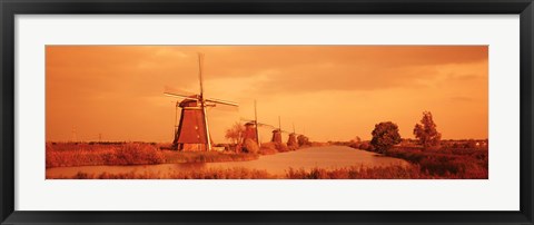 Framed Windmills in Holland (Sepia) Print