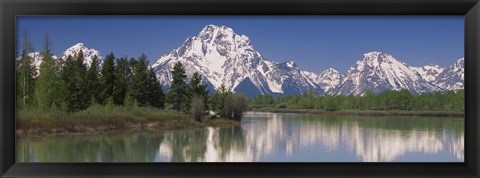 Framed Reflection of a mountain range in water, Oxbow Bend, Grand Teton National Park, Wyoming, USA Print