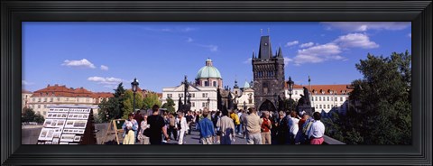 Framed Tourists walking in front of a building, Charles Bridge, Prague, Czech Republic Print