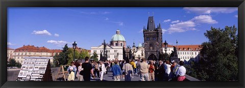 Framed Tourists walking in front of a building, Charles Bridge, Prague, Czech Republic Print