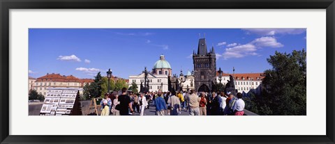 Framed Tourists walking in front of a building, Charles Bridge, Prague, Czech Republic Print