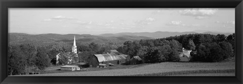 Framed High angle view of barns in a field, Peacham, Vermont (black and white) Print