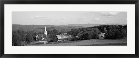 Framed High angle view of barns in a field, Peacham, Vermont (black and white) Print