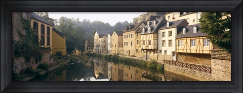 Framed Buildings along a river, Alzette River, Luxembourg City, Luxembourg Print
