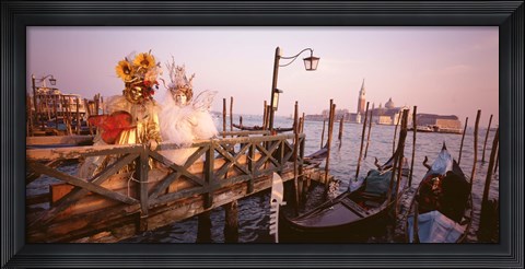 Framed Italy, Venice, St Mark's Basin, people dressed for masquerade Print