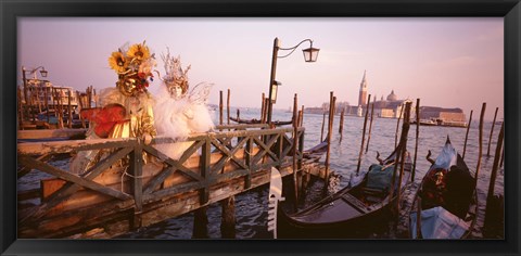 Framed Italy, Venice, St Mark&#39;s Basin, people dressed for masquerade Print