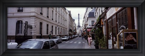 Framed Buildings along a street with the Eiffel Tower in the background, Paris, France Print