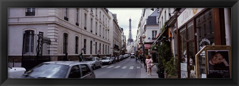 Framed Buildings along a street with the Eiffel Tower in the background, Paris, France Print