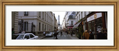 Framed Buildings along a street with a tower in the background, Rue Saint Dominique, Eiffel Tower, Paris, Ile-de-France, France Print