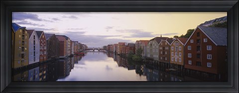 Framed Houses on both sides of a river, Trondheim, Sor-Trondelag, Norway Print
