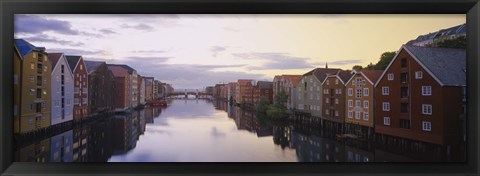 Framed Houses on both sides of a river, Trondheim, Sor-Trondelag, Norway Print