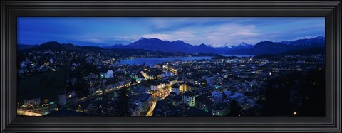 Framed Aerial view of a city at dusk, Lucerne, Switzerland Print