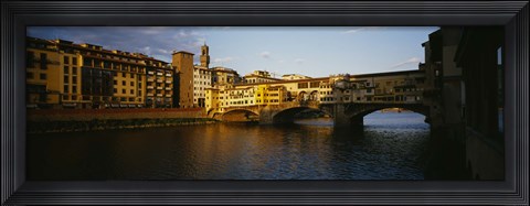 Framed Bridge Across A River, Arno River, Ponte Vecchio, Florence, Italy Print