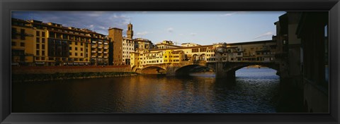 Framed Bridge Across A River, Arno River, Ponte Vecchio, Florence, Italy Print