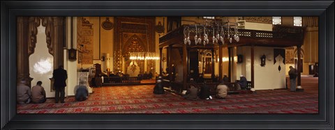 Framed Group of people praying in a mosque, Ulu Camii, Bursa, Turkey Print