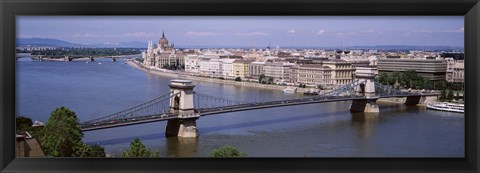 Framed Aerial View, Bridge, Cityscape, Danube River, Budapest, Hungary Print