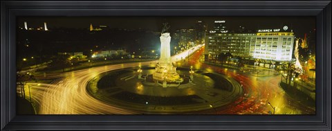 Framed High angle view of traffic moving around a statue, Marques De Pombal Square, Lisbon, Portugal Print