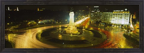 Framed High angle view of traffic moving around a statue, Marques De Pombal Square, Lisbon, Portugal Print