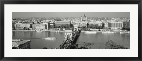 Framed Chain Bridge Over The Danube River, Budapest, Hungary Print