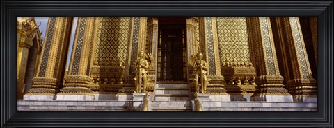Framed Low angle view of statues in front of a temple, Phra Mondop, Grand Palace, Bangkok, Thailand Print