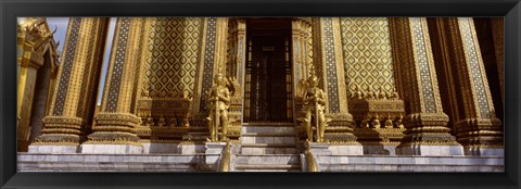 Framed Low angle view of statues in front of a temple, Phra Mondop, Grand Palace, Bangkok, Thailand Print