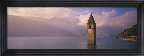Framed Clock tower in a lake, Reschensee, Italy Print