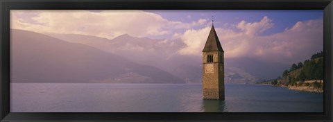 Framed Clock tower in a lake, Reschensee, Italy Print