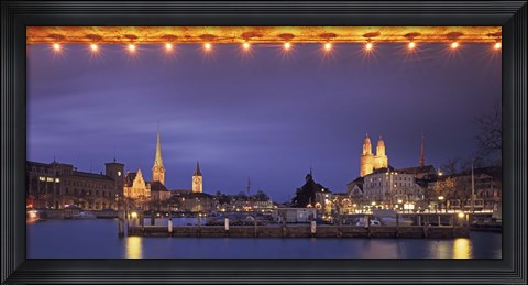 Framed Switzerland, Zurich, Cityscape of Zurich at Christmas Print