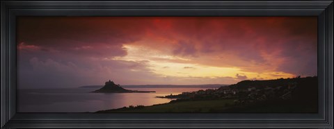 Framed Clouds over an island, St. Michael&#39;s Mount, Cornwall, England Print