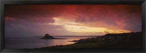 Framed Clouds over an island, St. Michael&#39;s Mount, Cornwall, England Print