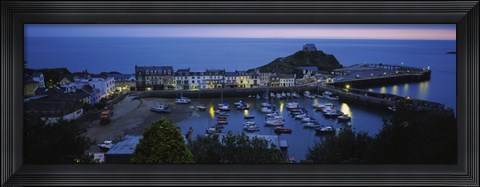 Framed High angle view of boats docked at the harbor, Devon, England Print