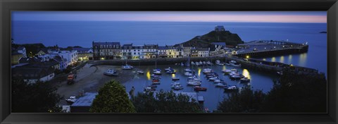 Framed High angle view of boats docked at the harbor, Devon, England Print