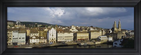 Framed High Angle View Of A City, Grossmunster Cathedral, Zurich, Switzerland Print