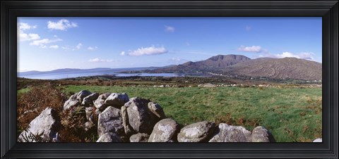 Framed UK, Ireland, Beara Peninsula, Rocks in front of Caha Mountains Print